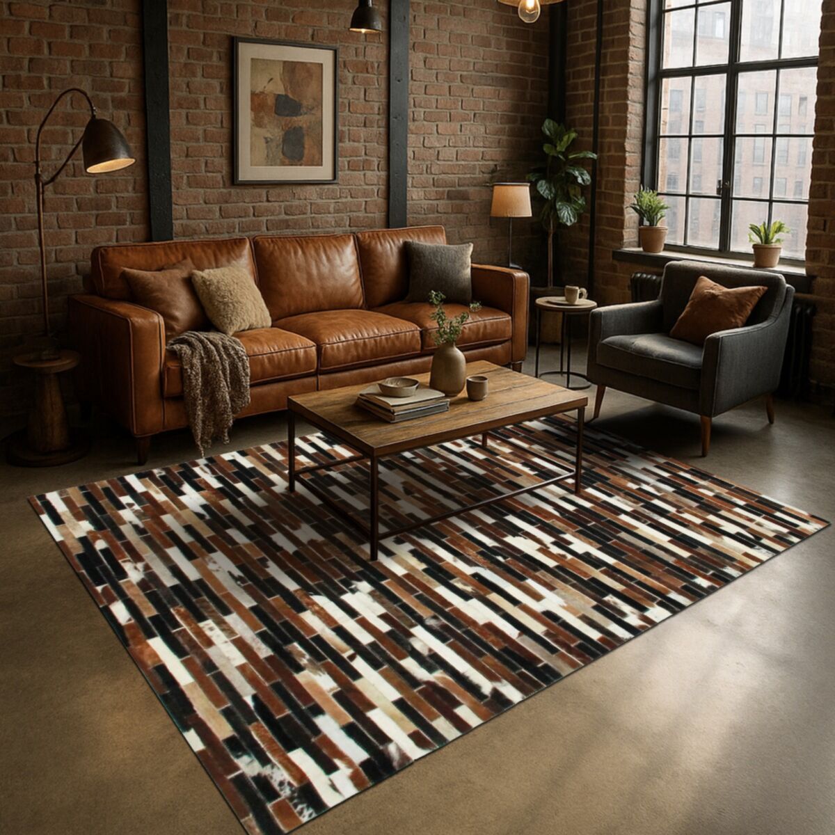 Tapis salon en cuir recyclé CUIR LINES or, THE DECO FACTORY