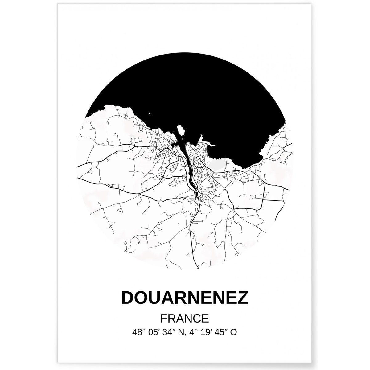Affiche Carte Douarnenez blanc, L'AFFICHERIE