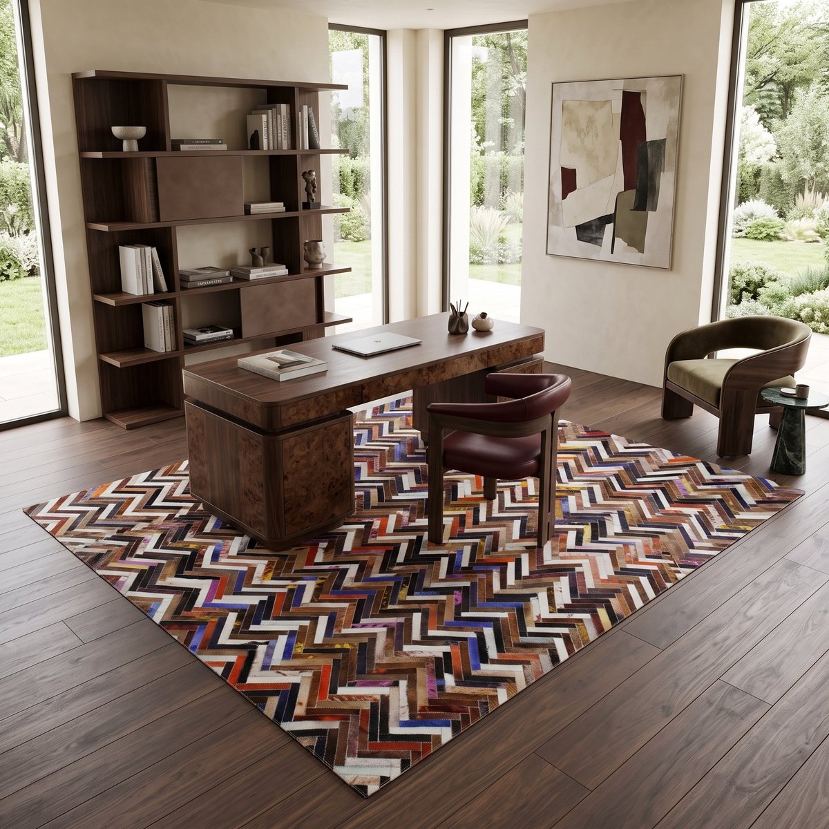 Tapis cuir véritable patchwork zig zag CUIR ZIG COLOR marron, THE DECO FACTORY