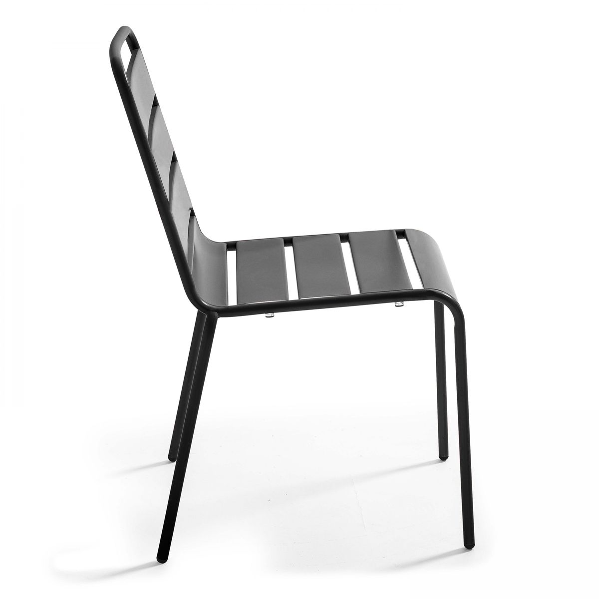 Salon de jardin table inclinable en HPL et 4 chaises en métal marbre chaise gris anthracite, OVIALA