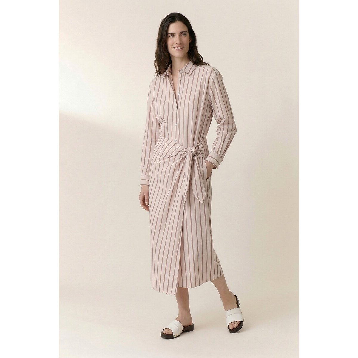Robe chemise rayée portefeuille, REBECCA rayé rose, LEON & HARPER