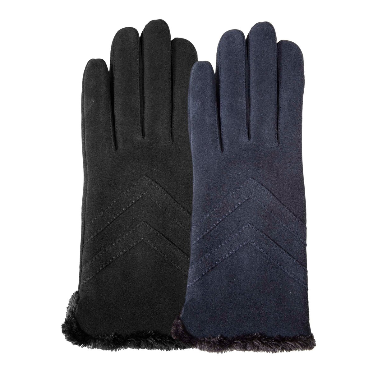 Gants tactiles en cuir de chèvre velours - doublés micro imitation fourrure noir, ISOTONER