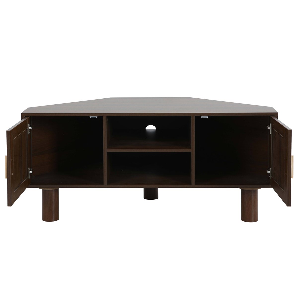 Meuble TV d'angle effet bois et cannage 120 cm en rotin synthétique style bohème, ADAM bois foncé, OVIALA
