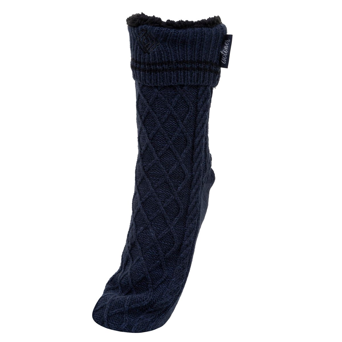 Chaussettes d'intérieur maille torsadée, picots antidérapants bleu, ISOTONER