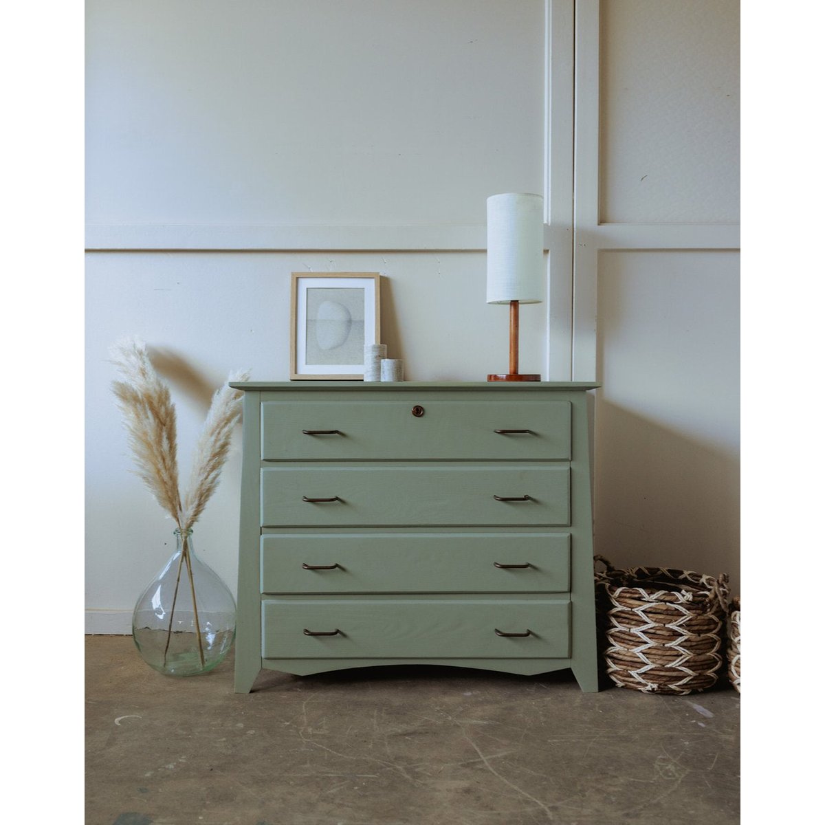 Commode en bois verte Garance N°552 - Bon état vert d'eau, DEBONGOUT
