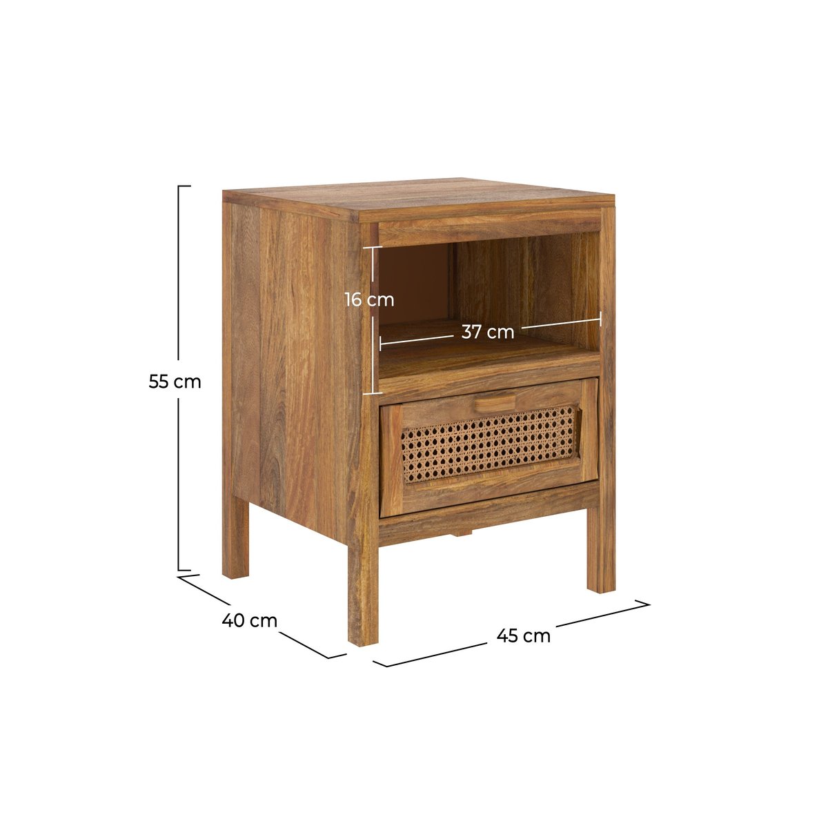 Table de chevet en bois de manguier et cannage, 1 tiroir et 1 niche - TIKI bois clair, MAISON PAVANE