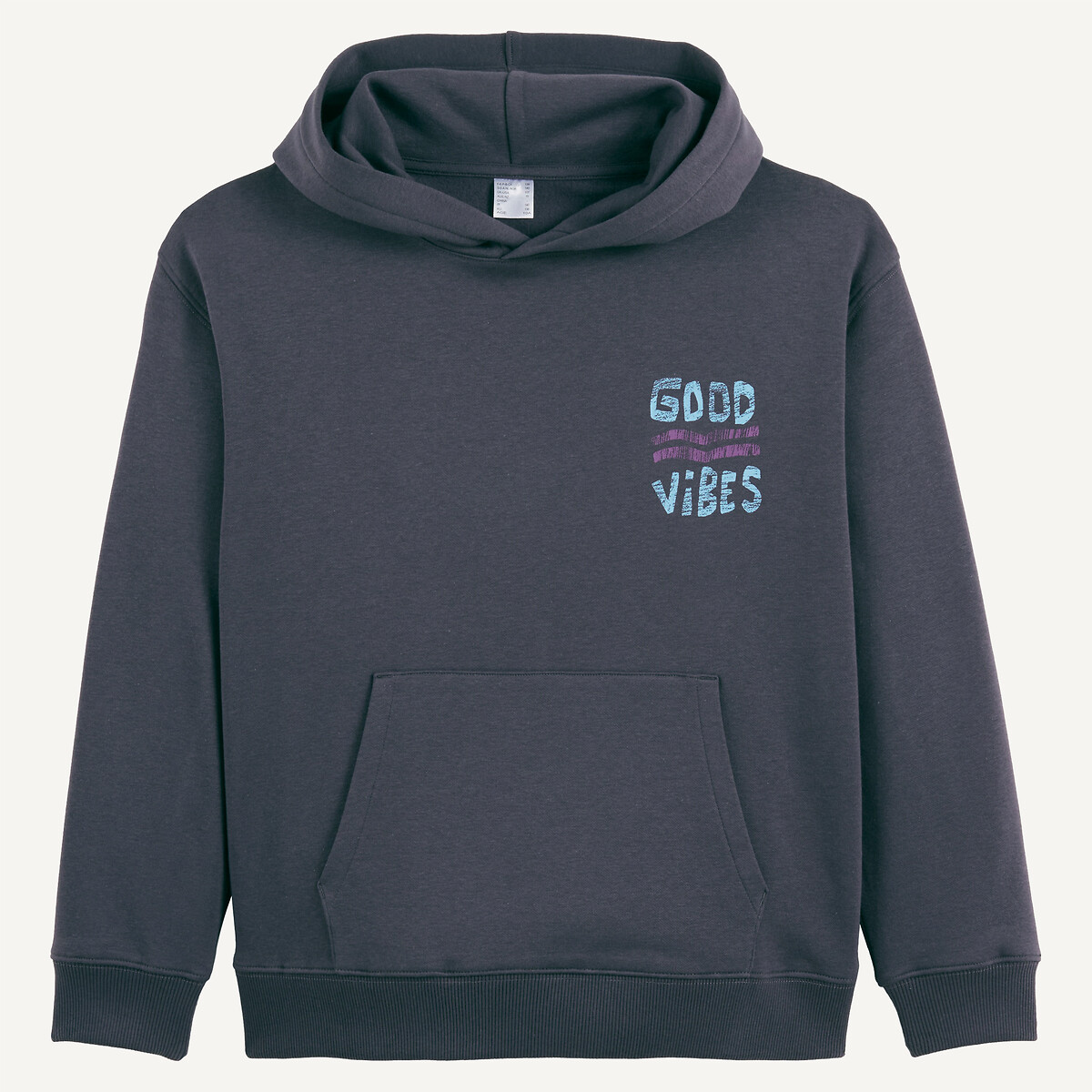 Sweat à capuche, oversize, en molleton, imprimé au dos gris anthracite, LA REDOUTE COLLECTIONS