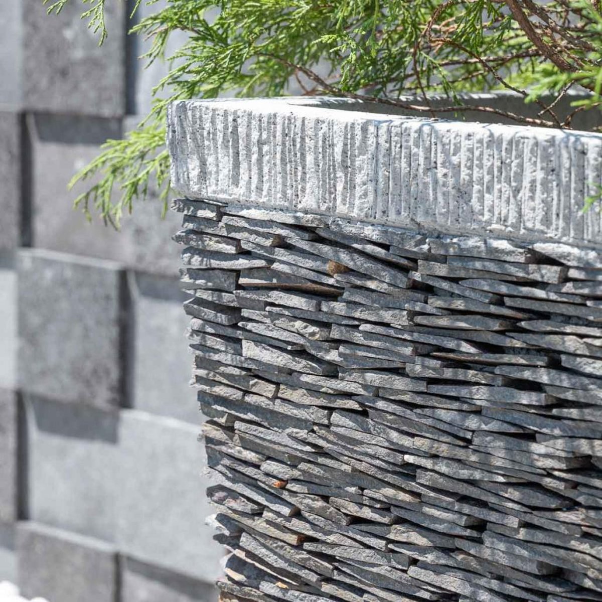Pot bac jardinière pierre naturelle ardoise carré jardin terrasse 80cm gris, WANDA COLLECTION