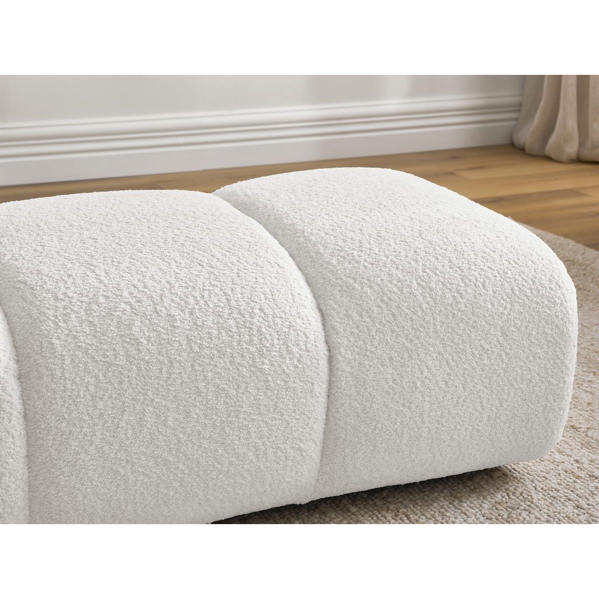 Pouf tissu bouclette, PAMIRA blanc, BOBOCHIC