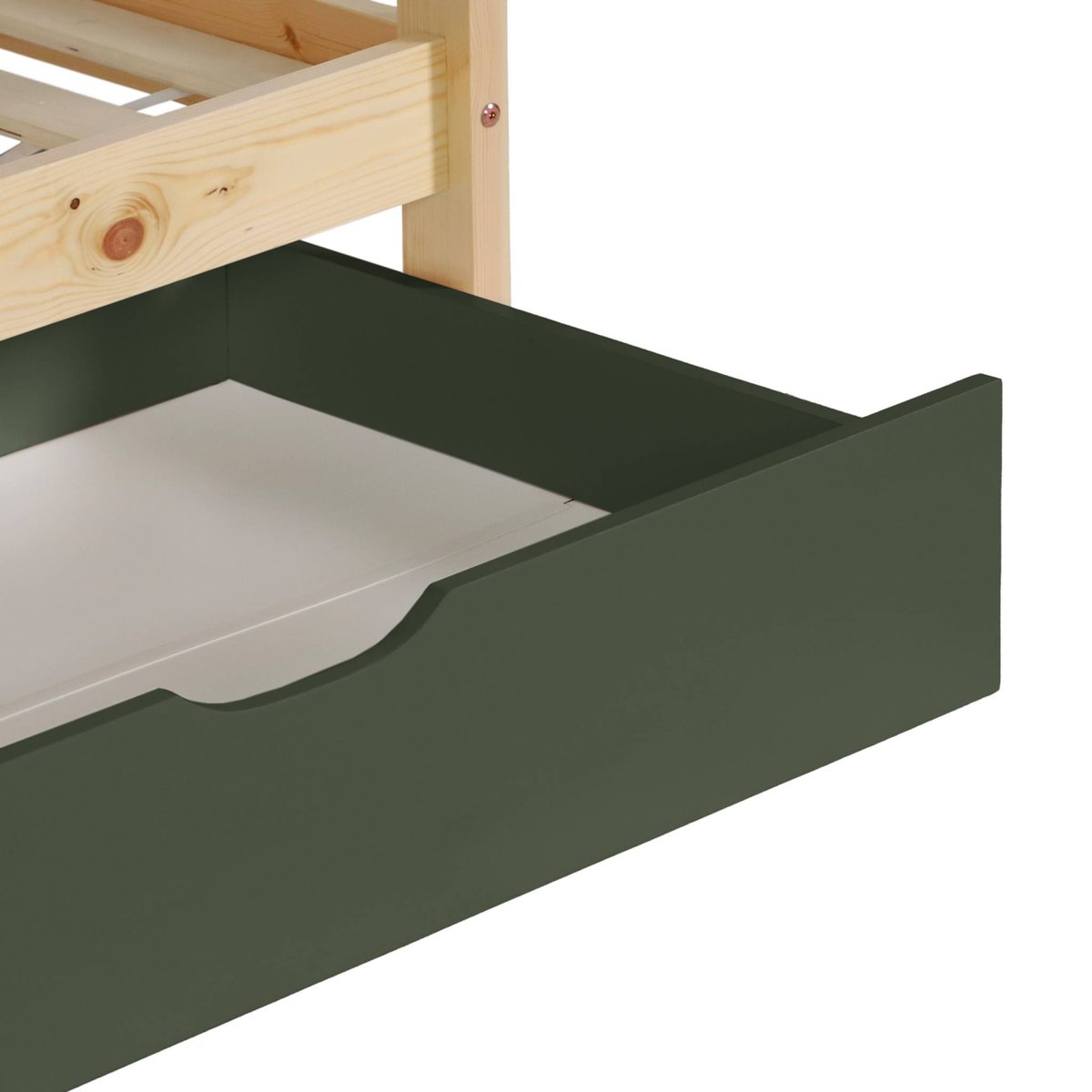 Lit enfant superposé cabane 90 x 190 cm pin naturel avec tiroirs de rangement ROYA blanc, SWEEEK
