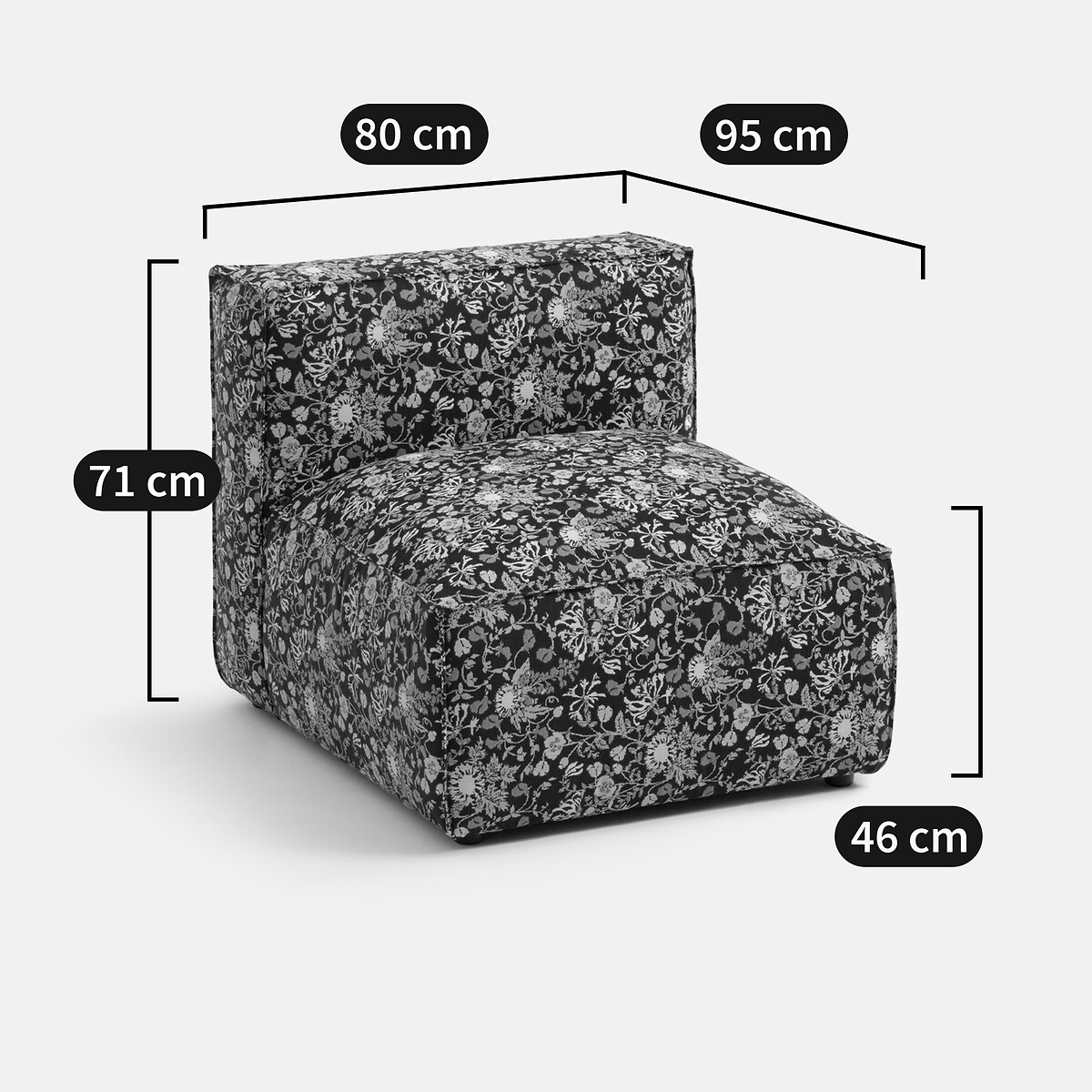 Elément chauffeuse pour canapé modulable, en jacquard fleuri, SEVEN jacquard fleuri, LA REDOUTE INTERIEURS