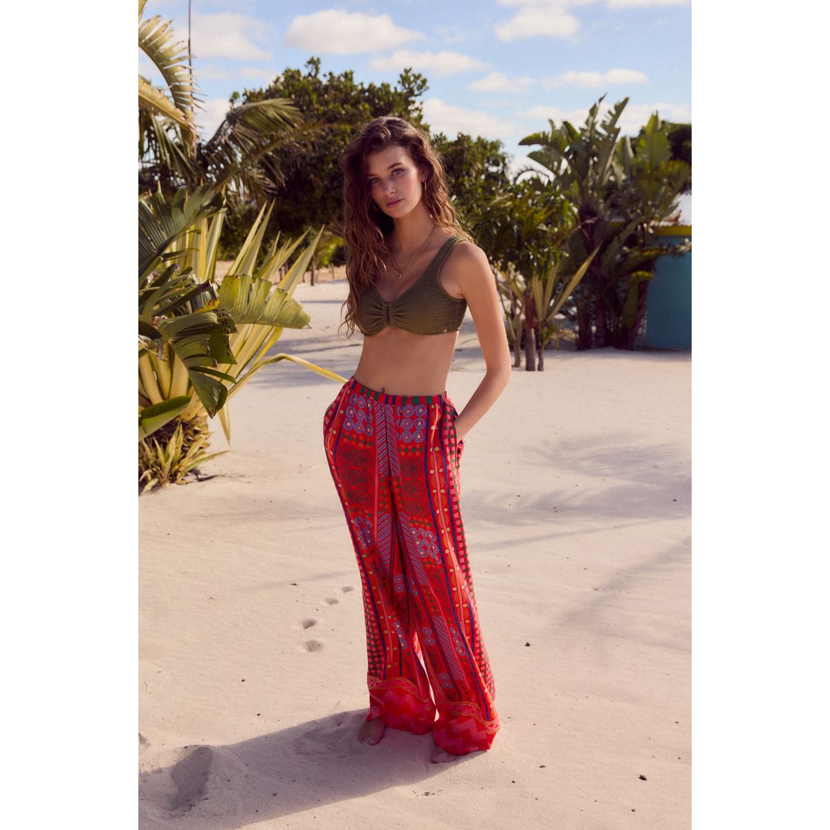Pantalon large imprimé rouge/rose, NEXT
