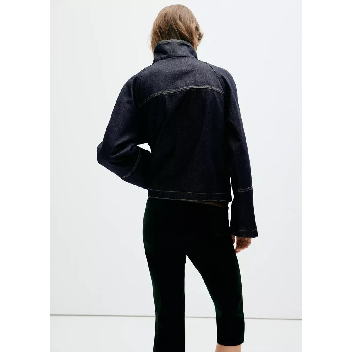 Veste en jean col cheminée bleu, MANGO