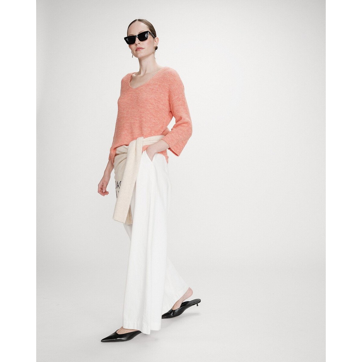Pull scollo a V manica a 3/4 VICENZO corallo, GRACE & MILA
