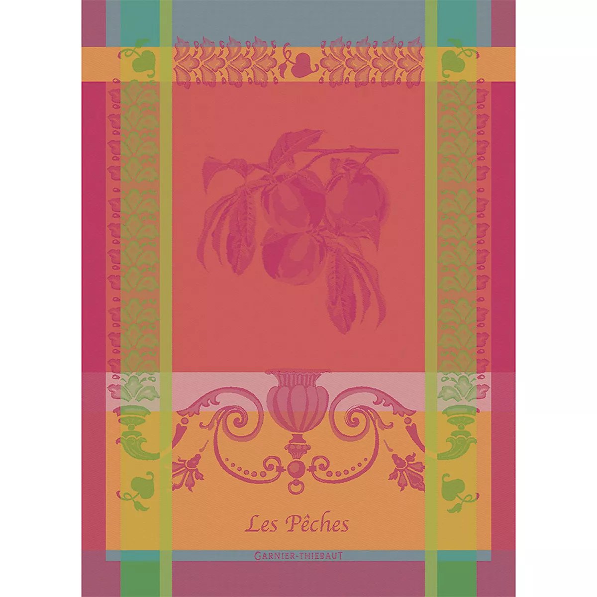 Torchon pur coton LES PECHES rose, GARNIER THIEBAUT