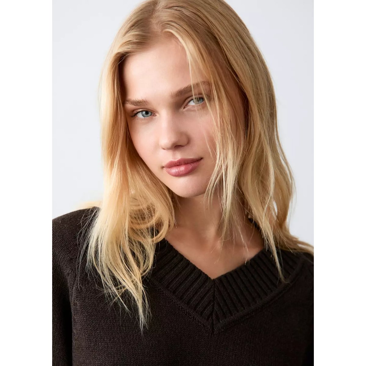 Pull-over maille col en V marron, MANGO TEEN