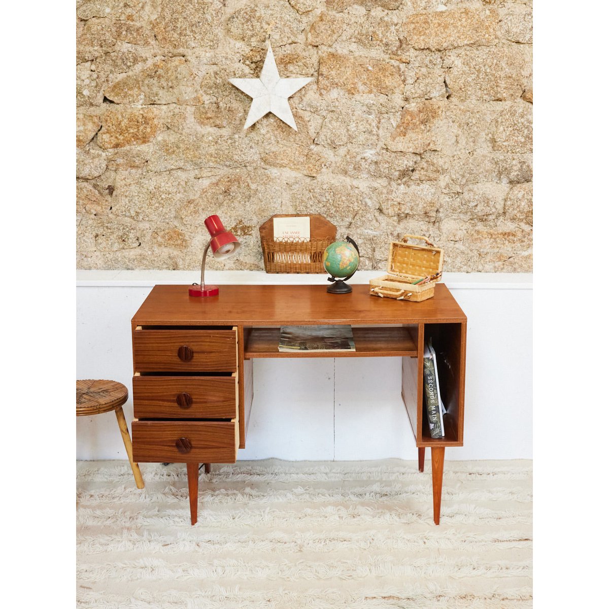 Bureau années 70 en bois Yvan N°537 - Bon état bois foncé, DEBONGOUT