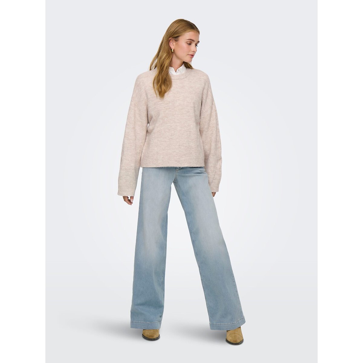 Pull col rond manches longues ecru, ONLY