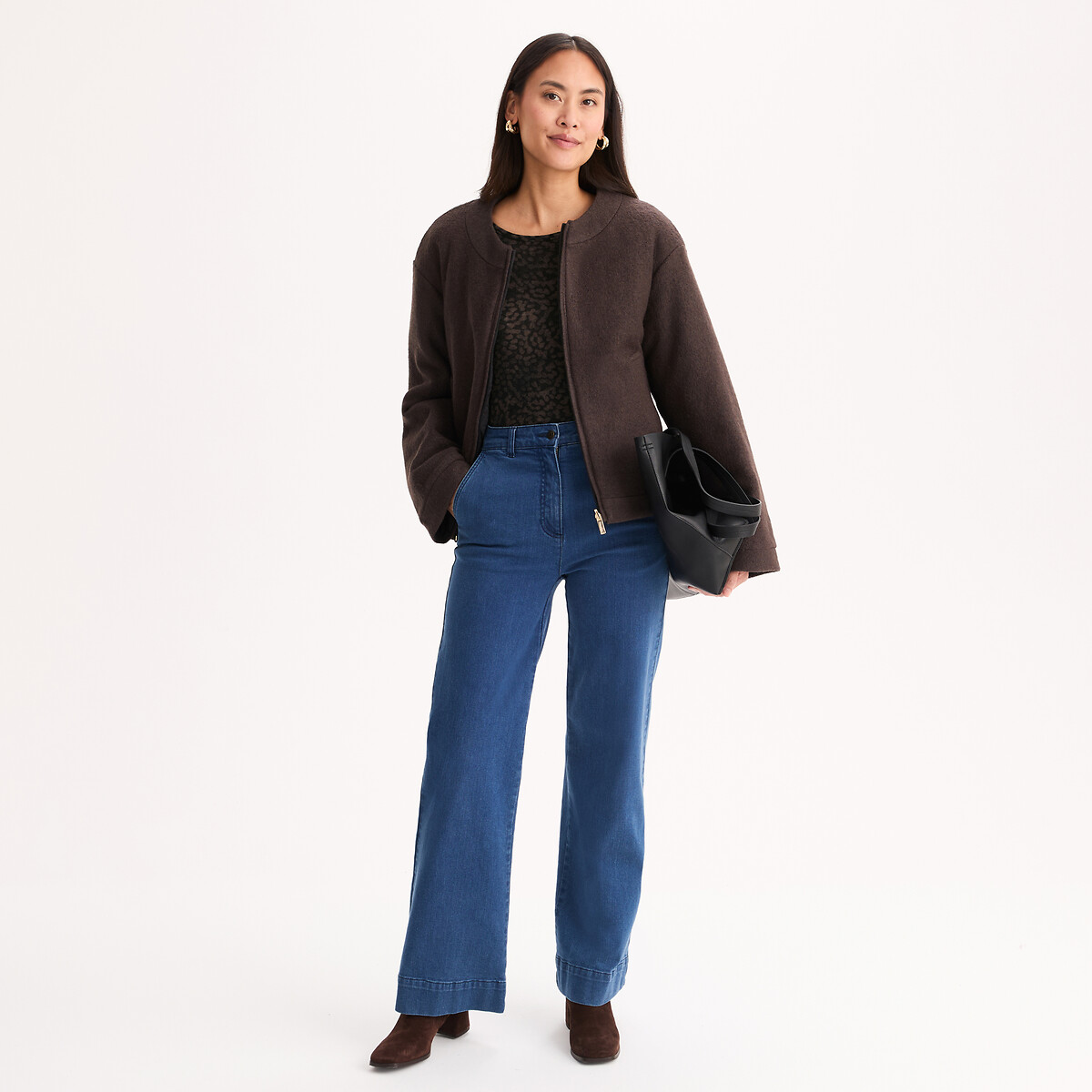 Doudoune courte zippée, réversible taupe chiné, ANNE WEYBURN
