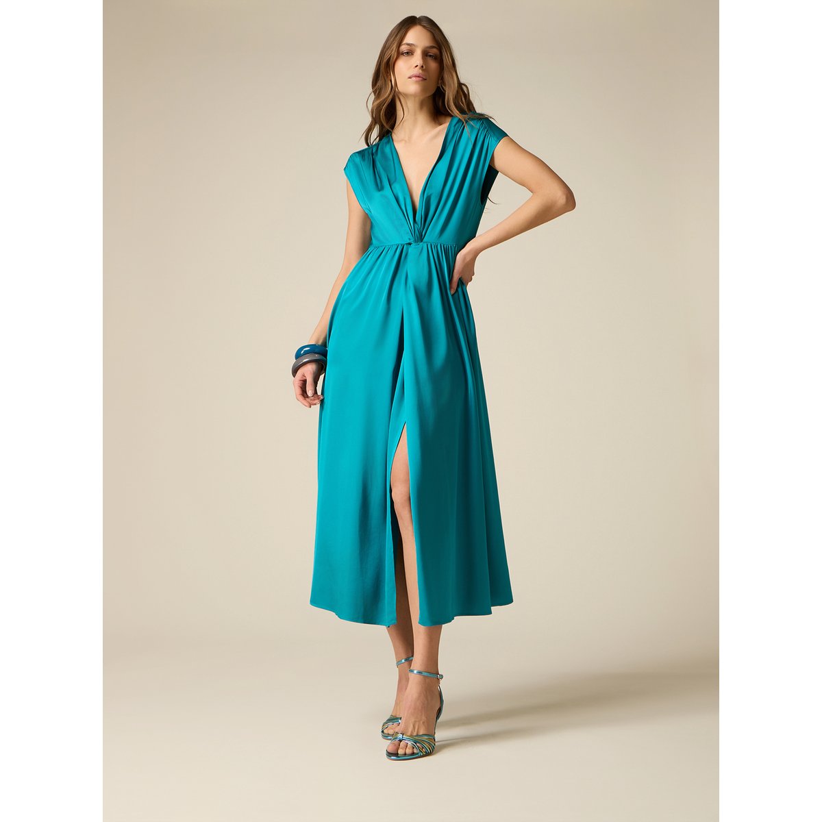 Robe avec fente petrol blue, OLTRE