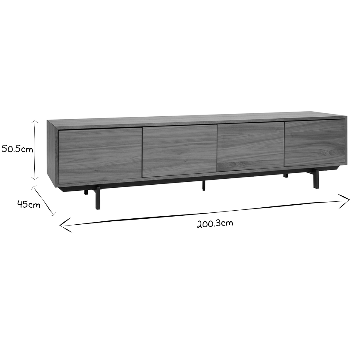 Meuble TV vintage bois foncé noyer et métal noir L200 cm MANNY noyer, MILIBOO