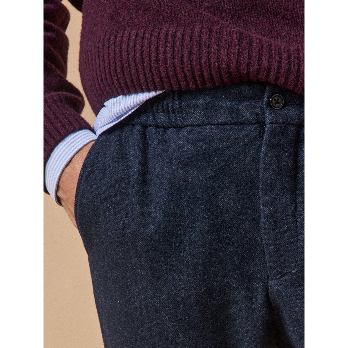 Pantalon taille élastiquée lainage marine, CYRILLUS