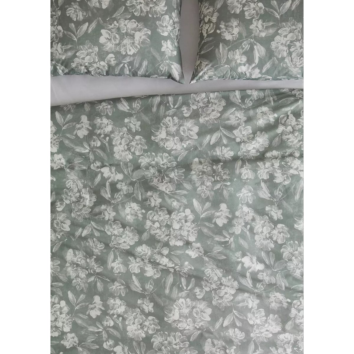 Housse de couette percale de coton fleurs vintage Lit 135/140 cm vert moyen, MANGO HOME