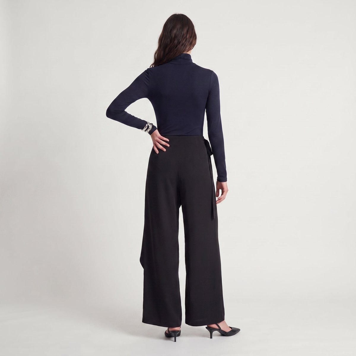 Pantalon portefeuille en taille haute ERERINE noir, ARTLOVE