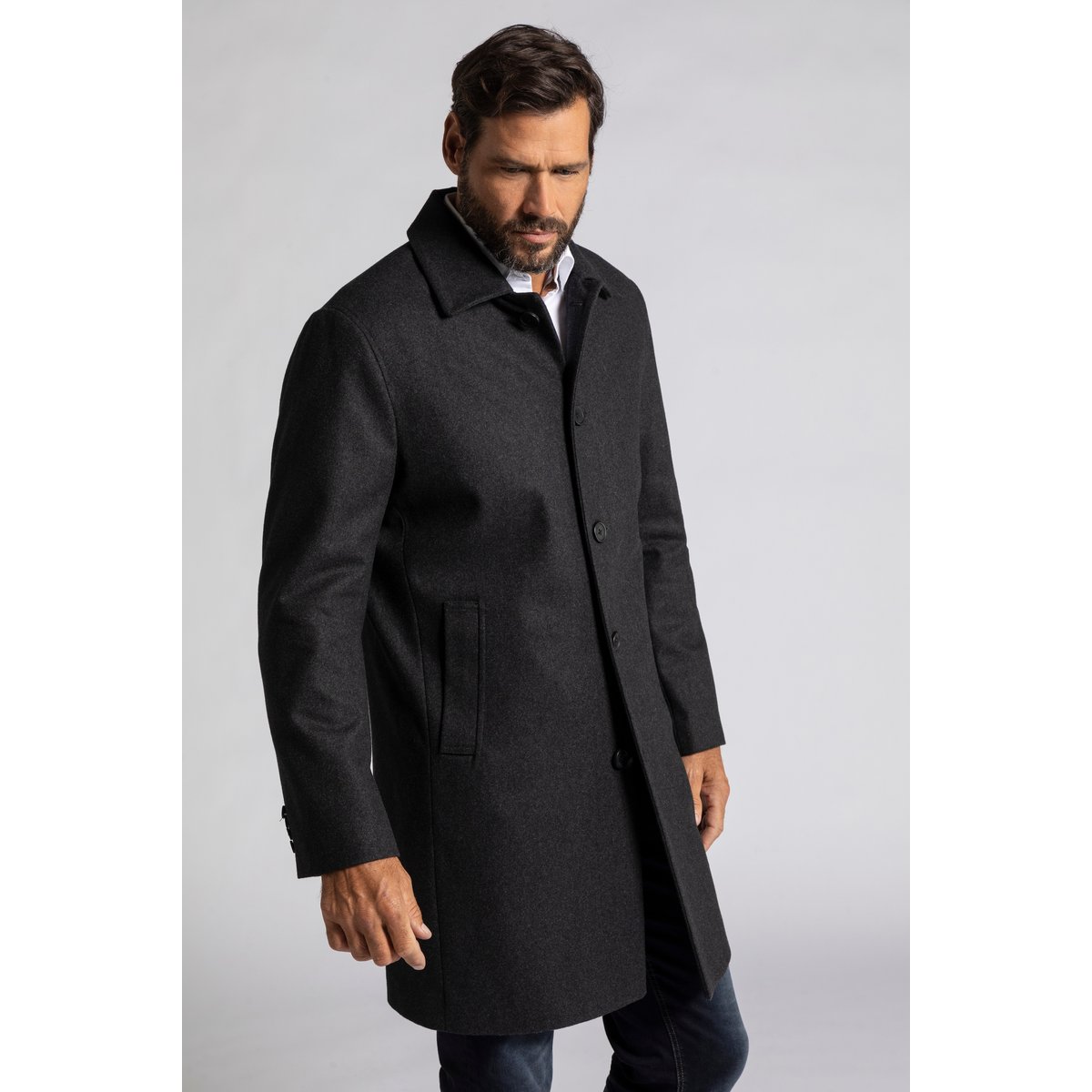Manteau en laine mélangée déperlante anthracite, JP1880