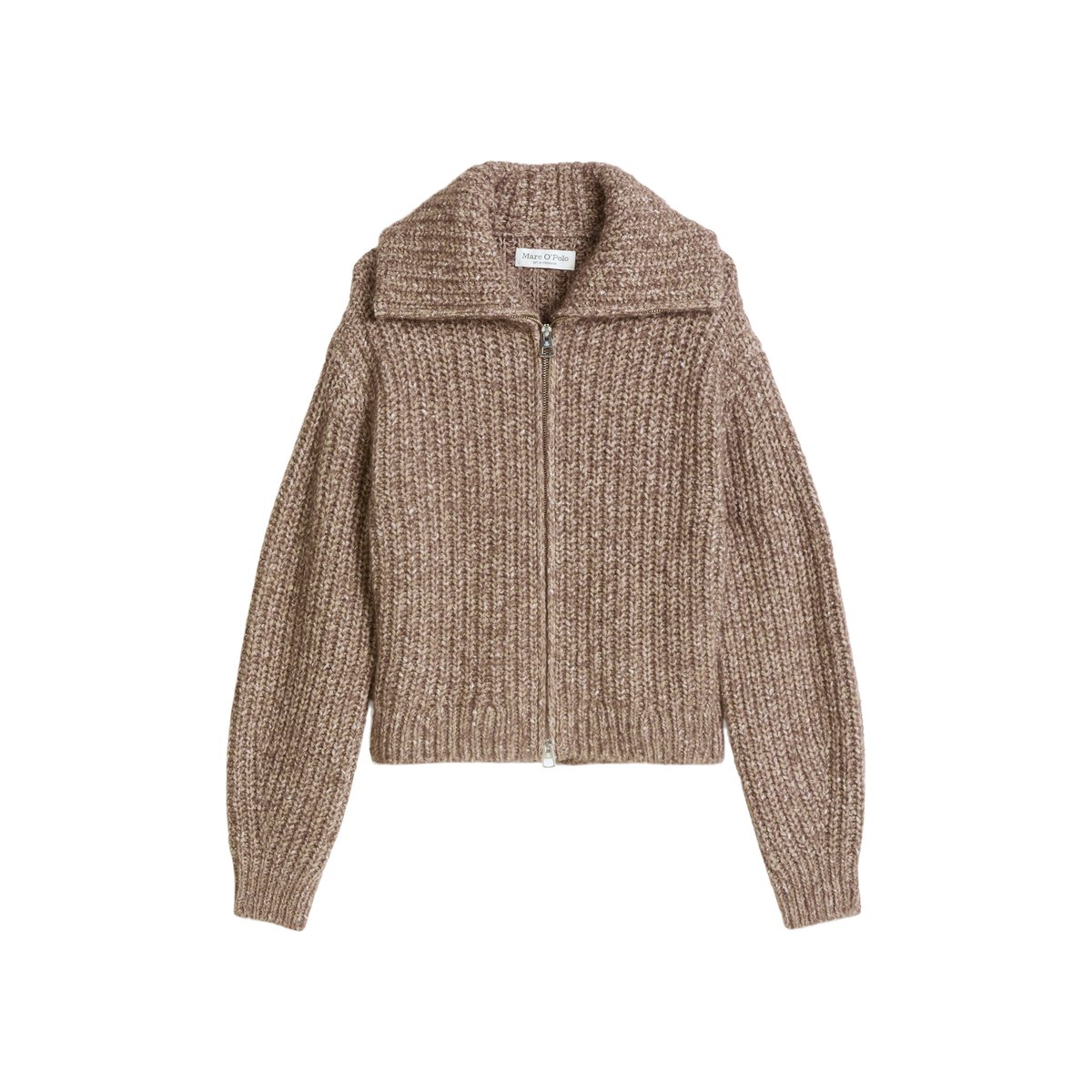 Cardigan zippé coupe décontractée en un mélange doux de coton bio et de laine d'alpaga marron fonce, MARC O'POLO