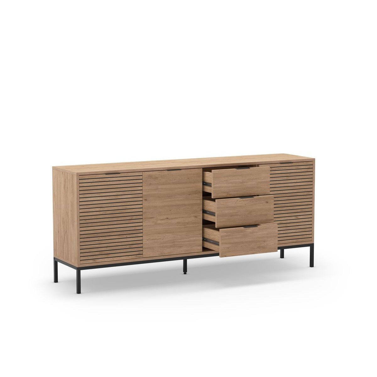 Buffet bas en panneaux de particules 3 portes 3 tiroirs 180 cm, AGATHE marron clair, BOBOCHIC