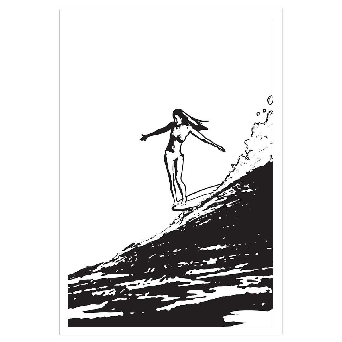 Poster surfeuse longboard affiche seule, HEXOA