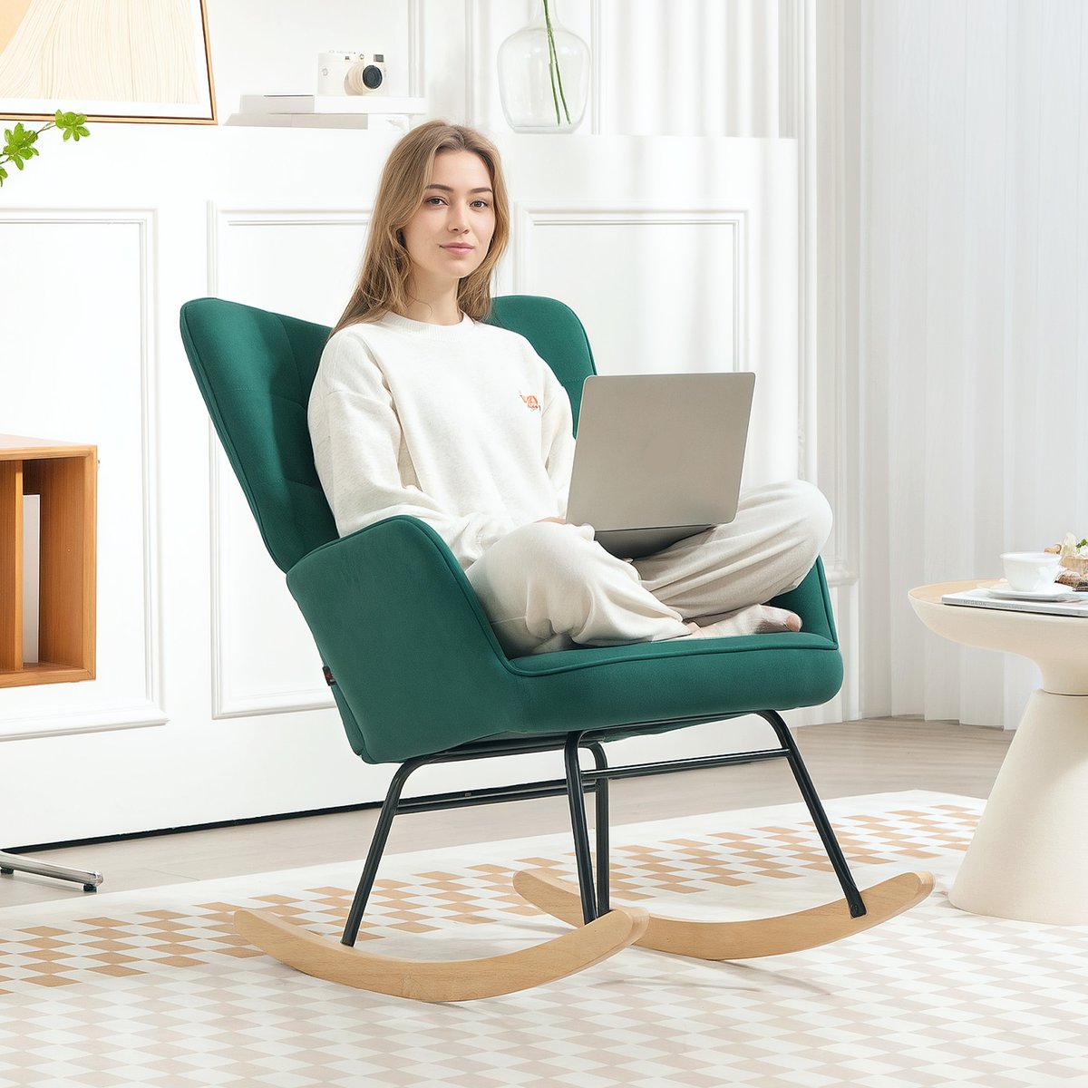 Fauteuil à bascule Velous Vert foncé vert foncé, HOMCOM