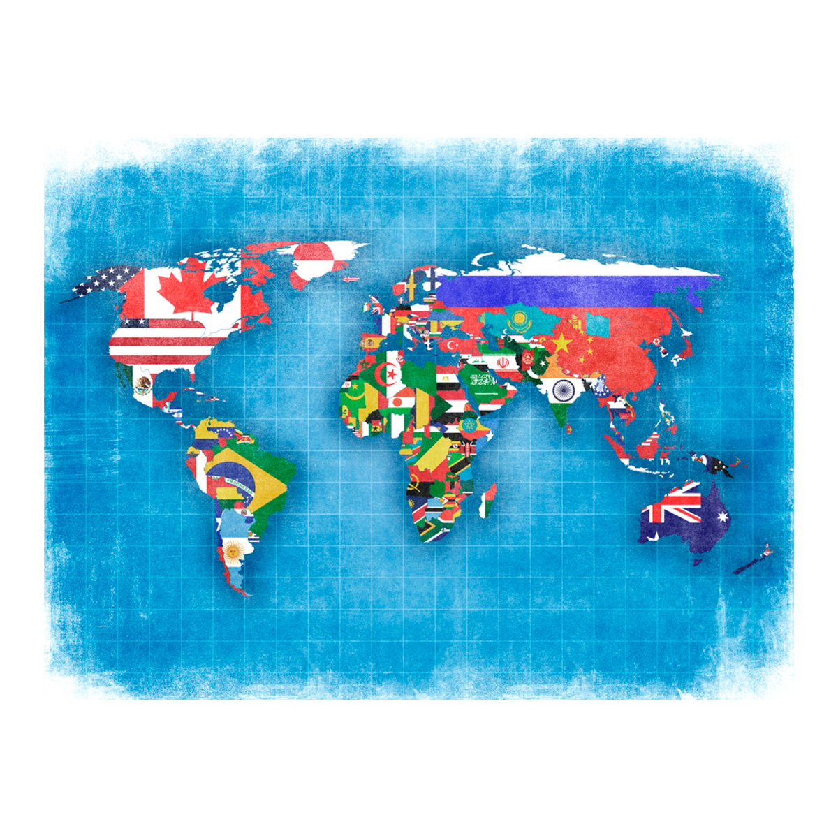 Papier peint intissé panoramique Carte du monde Flags of countries multicouleur, EDEN