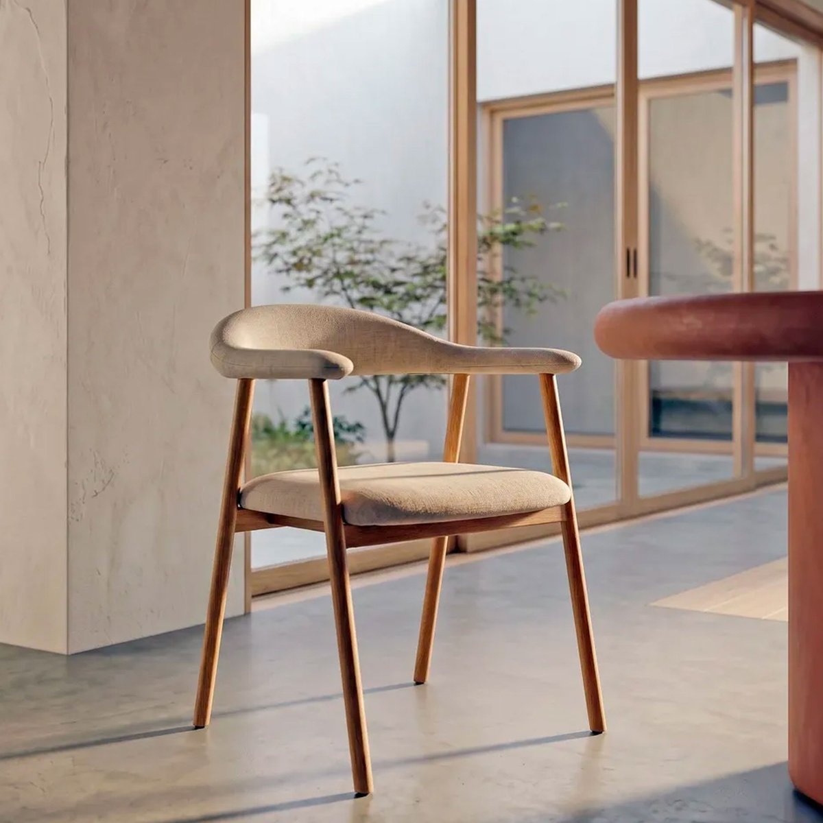 Chaise design métal effet bois et tissu éponge beige 56x50.5x76cm beige, WADIGA