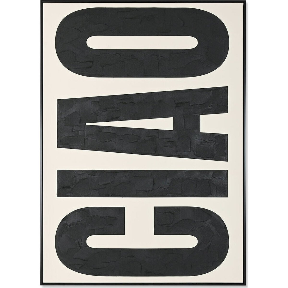 Tableau abstrait rectangulaire en toile Moderno noir profond et blanc éclatant, RECOLLECTION