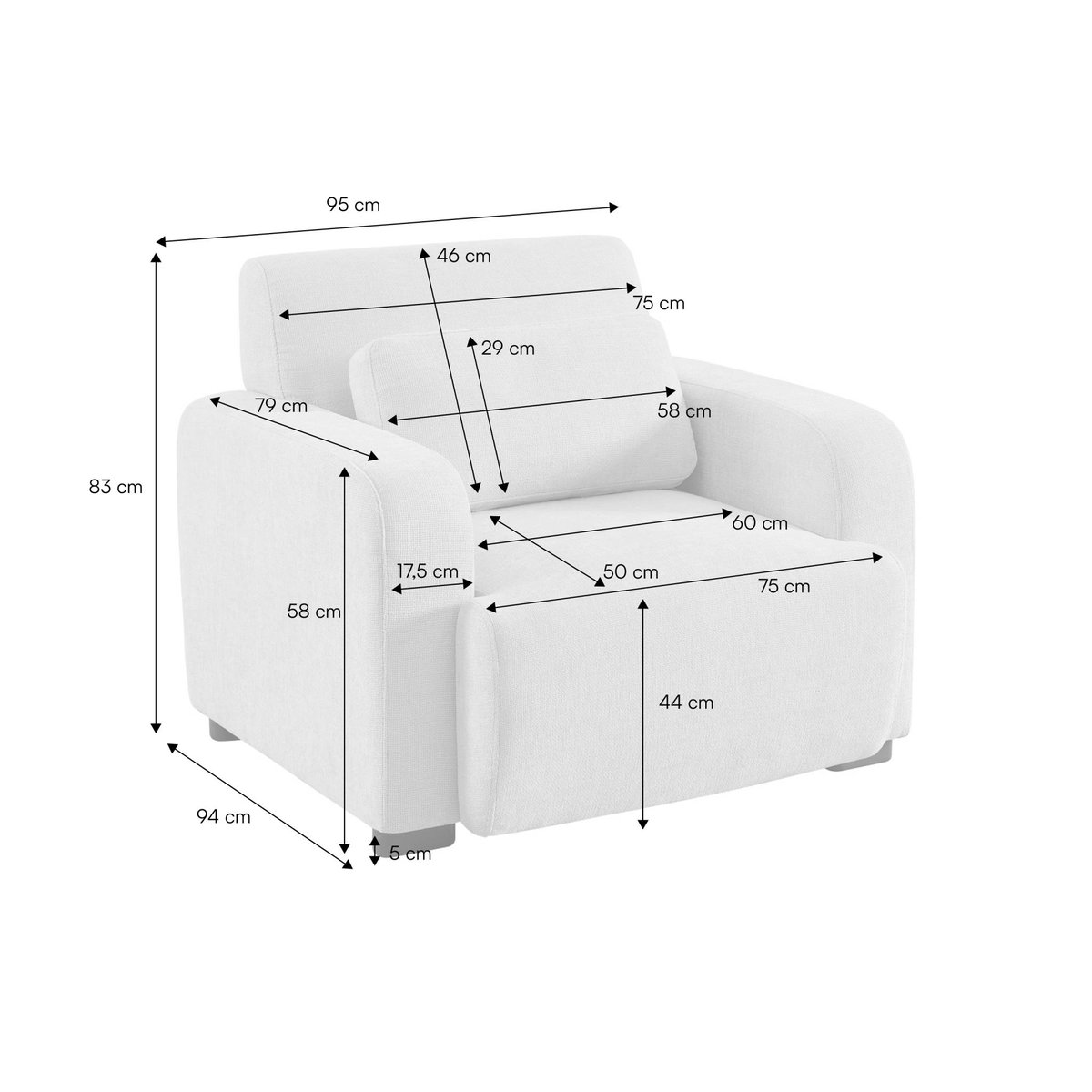 Fauteuil tissu pieds en bois d'hévéa 1 place DANY beige, SWEEEK