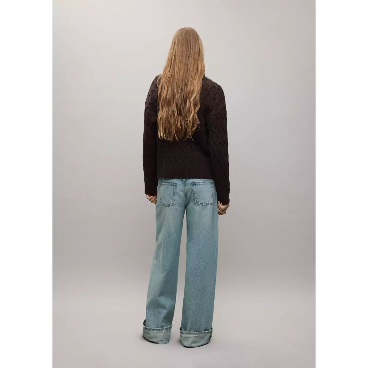 Jean large à revers bleu moyen vintage, MANGO TEEN