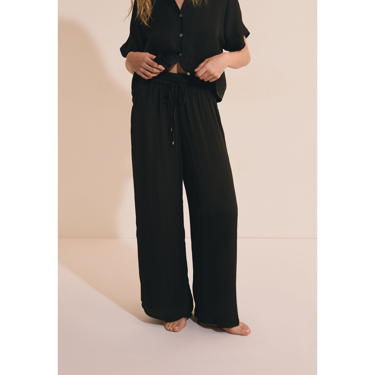 Pantalon de pyjama satiné coupe large CHEETA noir, ETAM