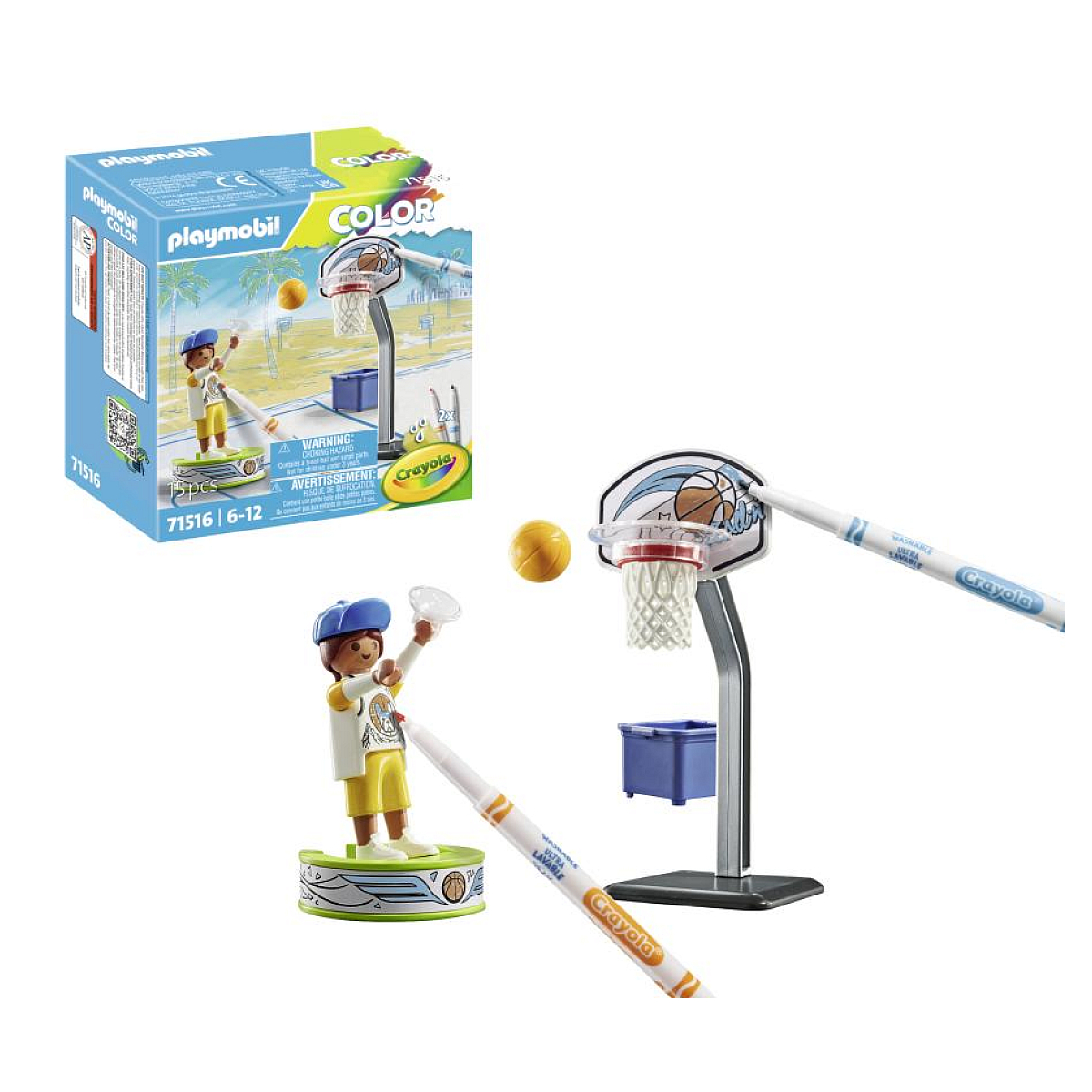 71516 Color - Joueur de basket avec panier bleu, PLAYMOBIL