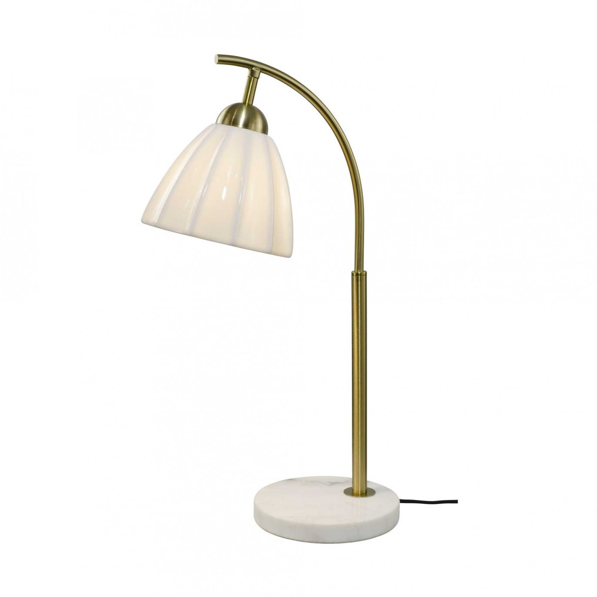 Lampe à poser en métal, marbre & céramique avec un cordon textile, NALIA blanc et doré, C-CREATION