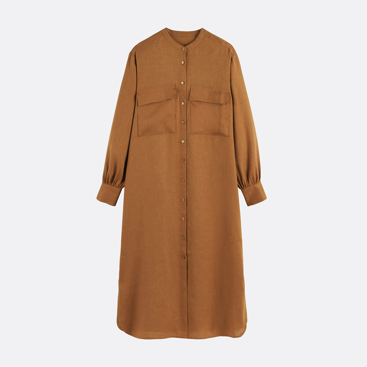 Robe droite en lin, longue, manches longues marron camel, LA REDOUTE COLLECTIONS