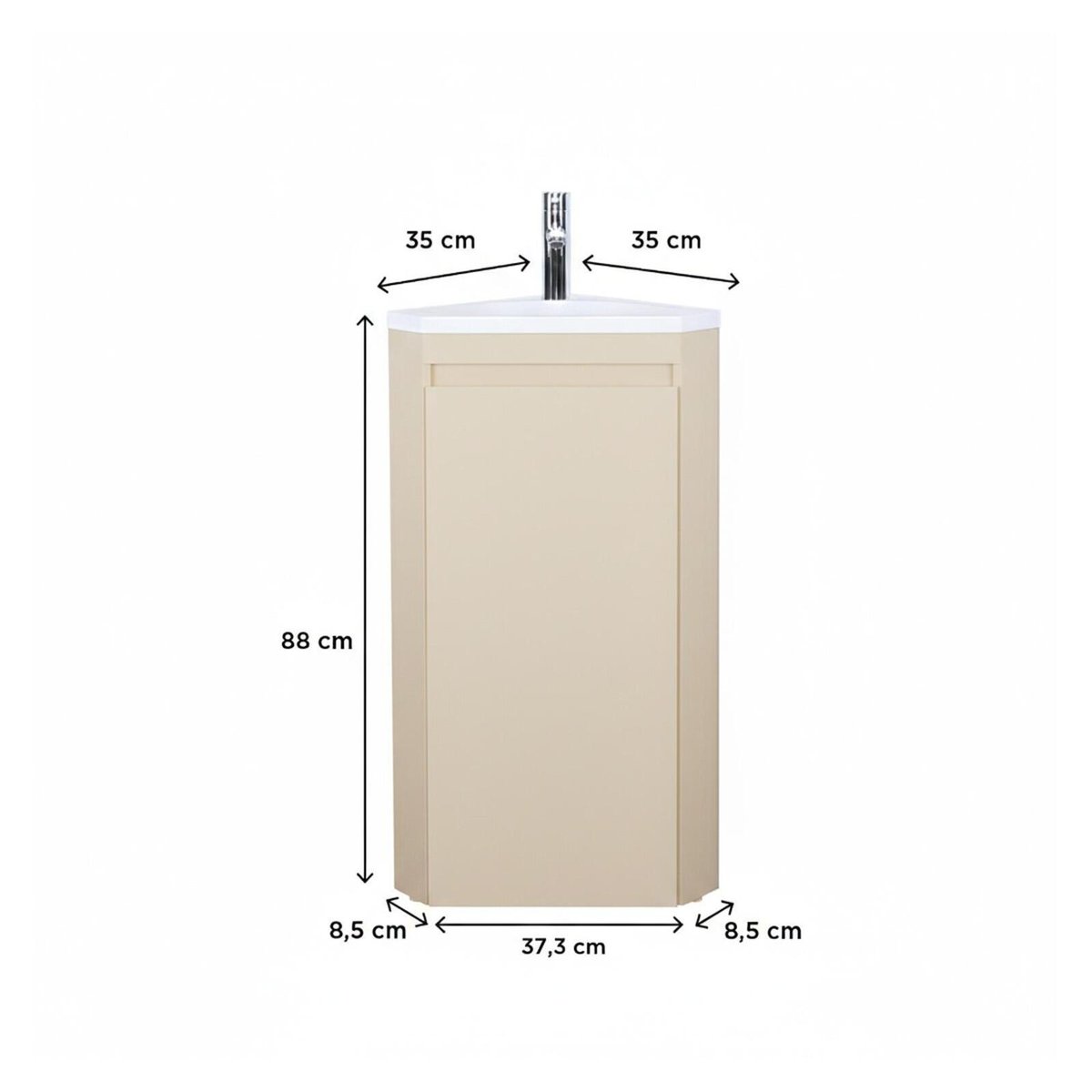 Ensemble lave-mains d'angle sur pieds avec robinet et armoire SORRENTO beige satiné, MOB IN