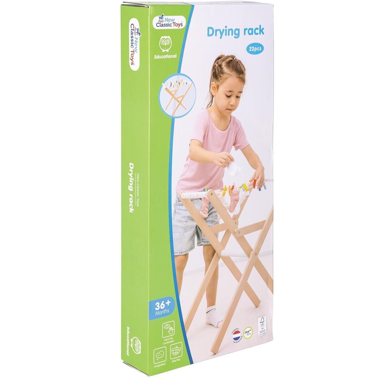 Étendoir à linge en bois beige, NEW CLASSIC TOYS
