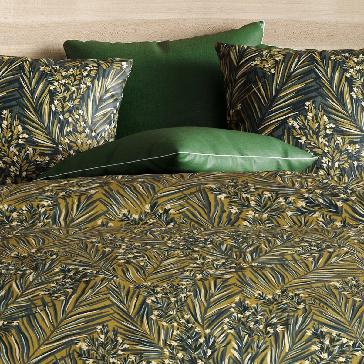 Parure housse de couette en coton imprimée, Nava vert, C DESIGN HOME TEXTILE