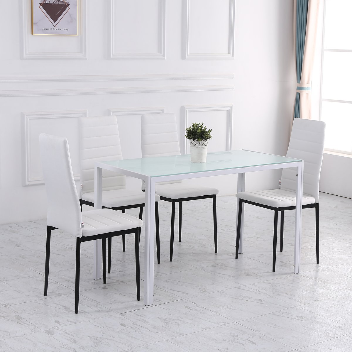 Chaise de salle à manger Lin (100% polyester) blanc, HOMCOM