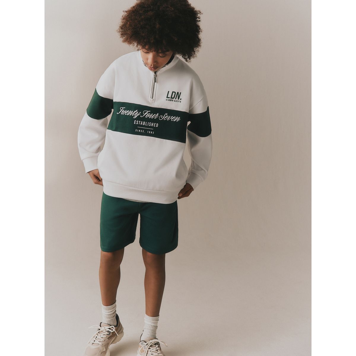 Sweat à col zippé imprimé vert/blanc, NEXT