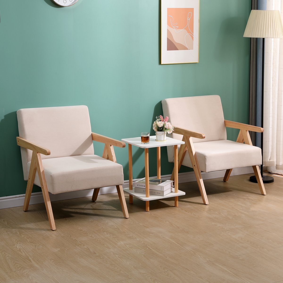 Fauteuil de salon en bois massif, SANTAREM beige, NORDLYS