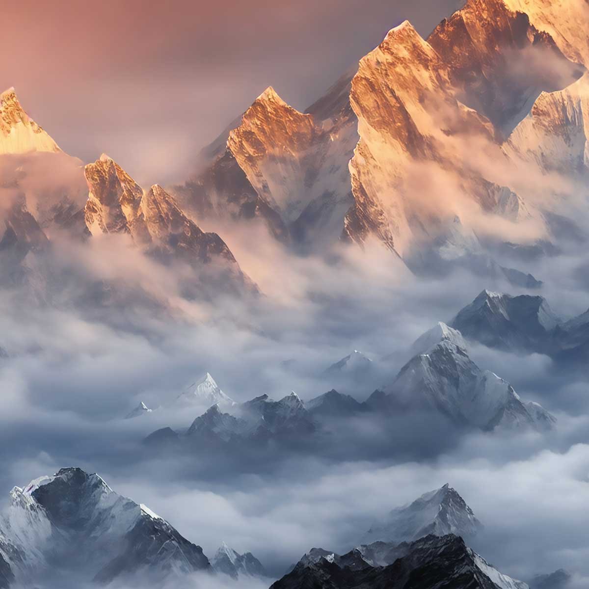 Tableau montagnes enneigées minimalistes fond blanc toile imprimée, HEXOA