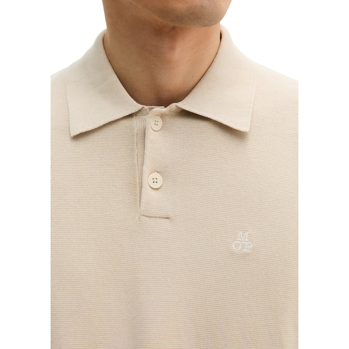 Polo en tricot régulier en coton biologique certifié beige, MARC O'POLO